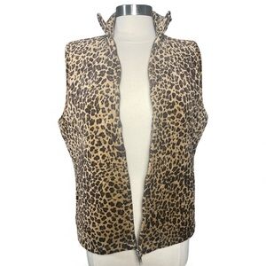 Charter Club Leopard Print Velour Feel Quilted Interior Women's Vest Size Large